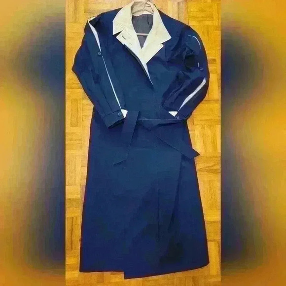 VINTAGE!! Collection Élégante | Blue with White  Details Trench Coat Size 7/8 - Picture 1 of 4